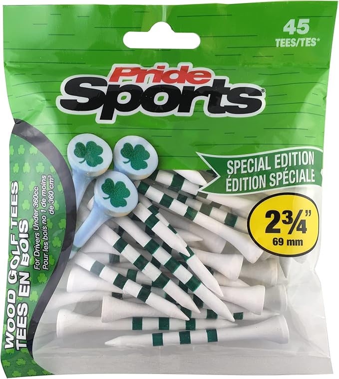 PrideSports Shamrocks Wooden Golf Tees - 2-3/4 Inch, 45 Count - Special Edition - Perfect for St. Patrick's Day