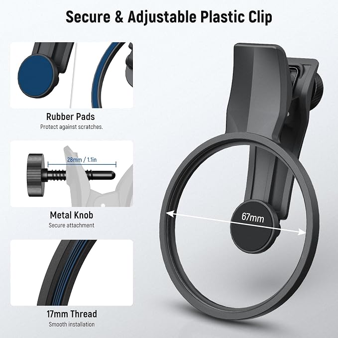 NEEWER 67mm Phone Camera Lens Filter Clamp, Adjustable Threaded Filter Clip