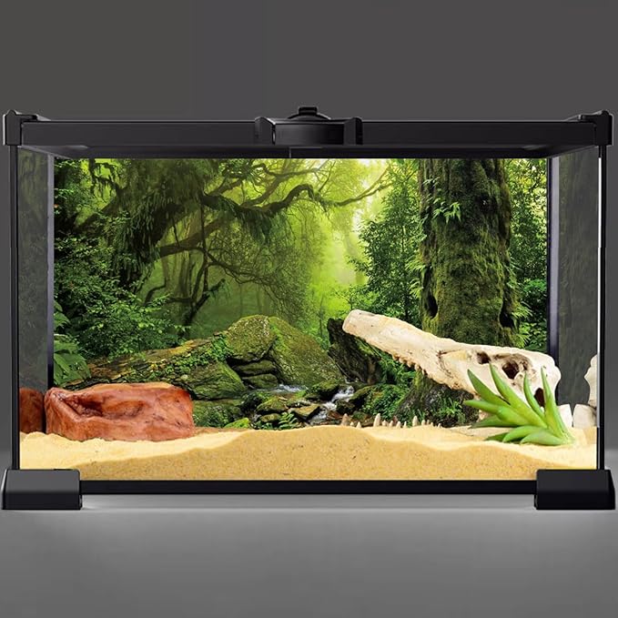 AWERT Tropical Forest Terrarium Background Stream Green Huge Tree Reptile Habitat Background Foggy Rainforest Aquarium Background 30x12 inches Durable Polyester Background
