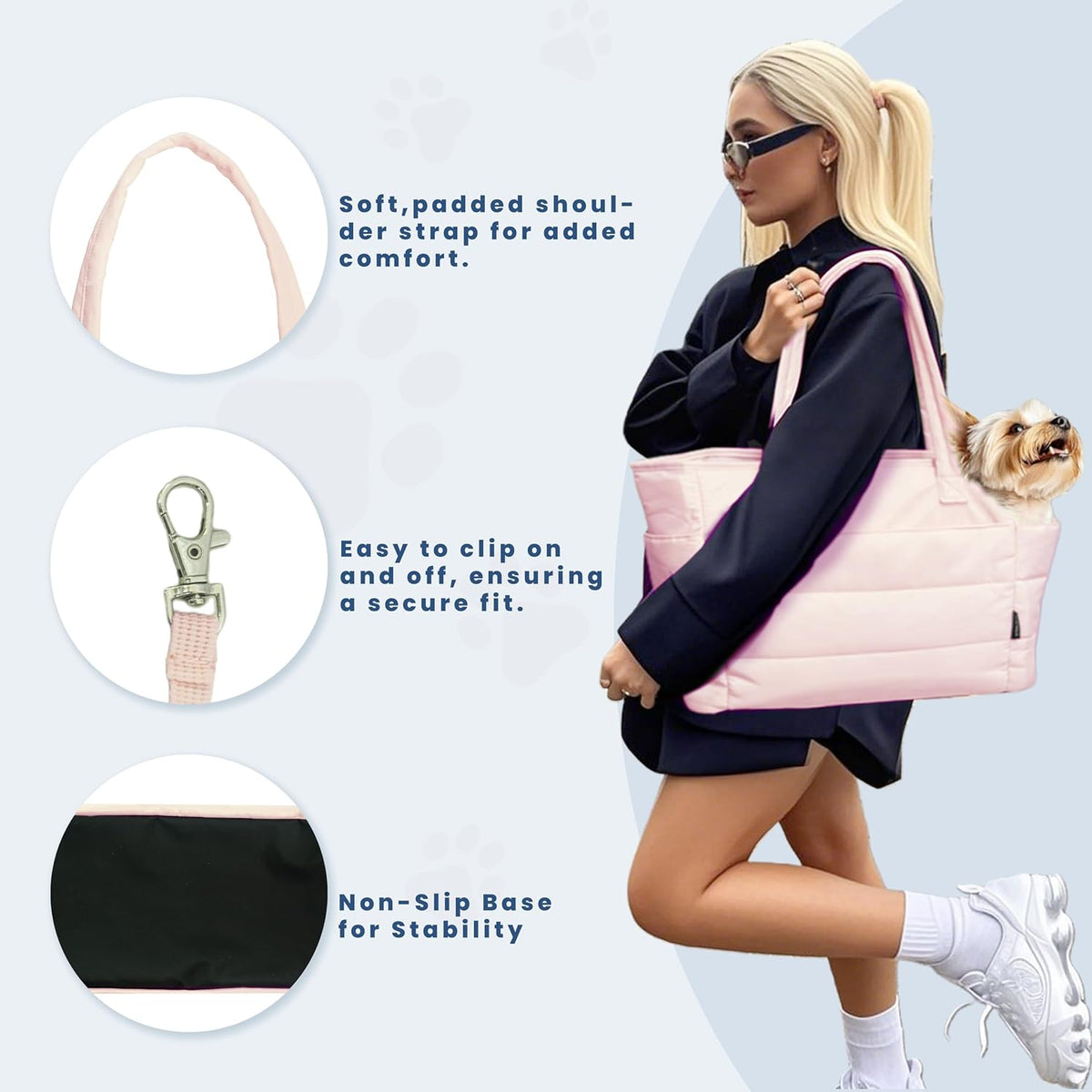 Lightweight Puffy Dog Purse Carrier for Small Dogs, Pink