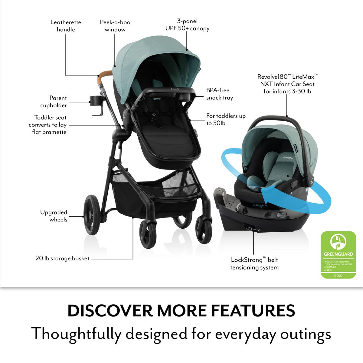 Pivot NXT Travel System with Litemax NXT Infant Car Seat Driftwood Brown