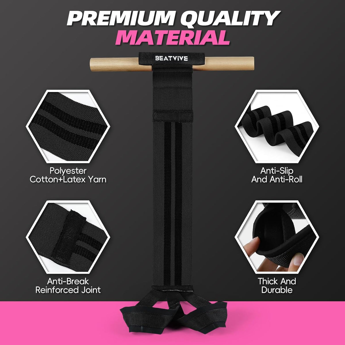 Skiennix Pedal Resistance Bands - Adjustable Manual Tension Fitness Bands with Wood Handles | Multi-Use for Abdomen, Waist, Arms, Legs