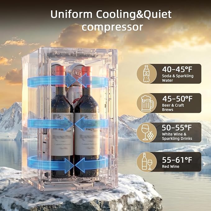 Antarctic Star Wine Cooler, 0.4 Cu. Ft. Portable Mini Wine fridge | Electronic Temp Control, 40-61°F Adjust Temp, Glass Door, Counter-top Drink Fridge for Bedroom, Dorm, Office, Bar & Kitchen