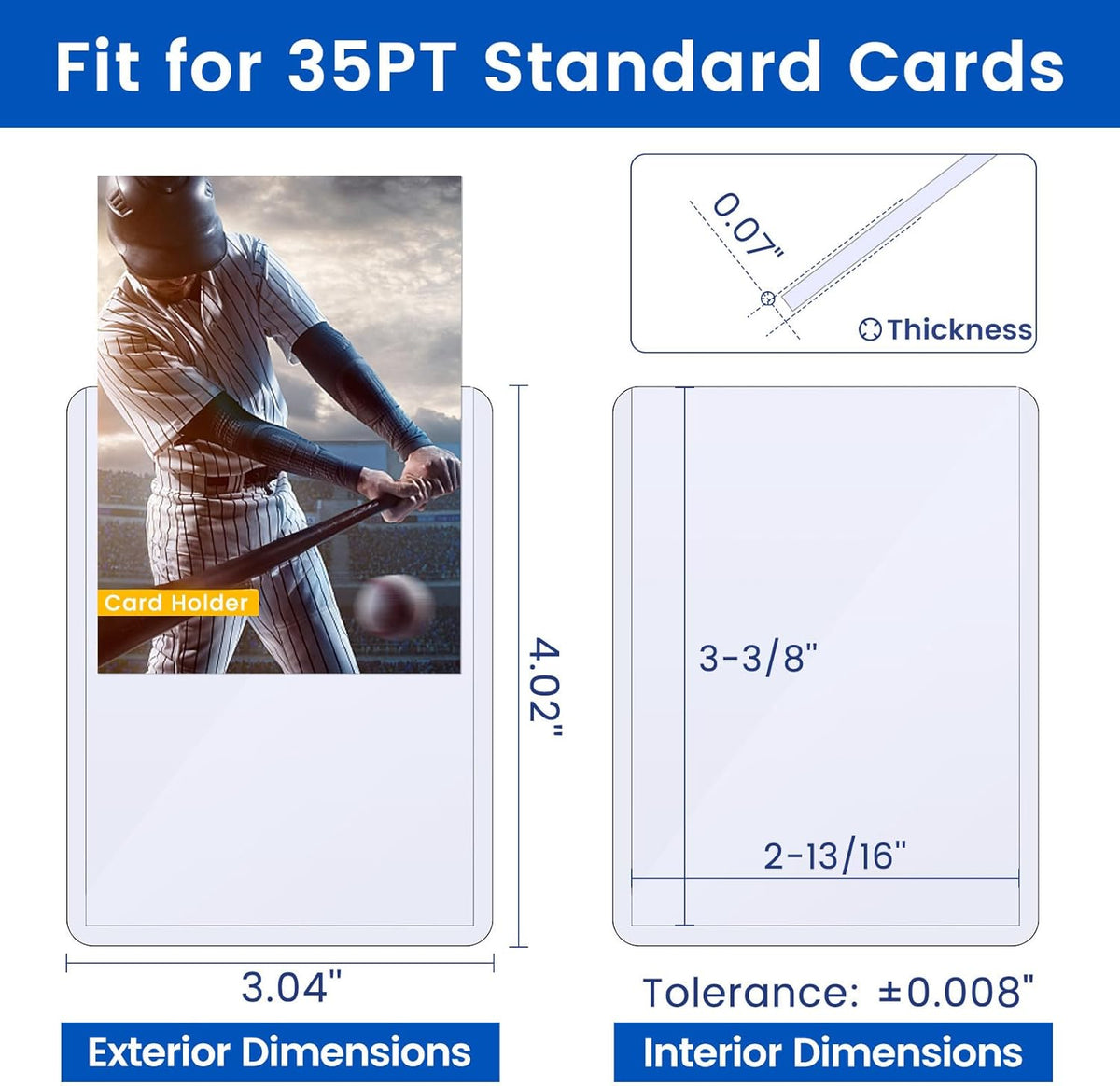 Sooez 35PT Card Sleeves - Rigid Hard Plastic Protectors for Baseball & Trading Cards | 3" x 4" - 18 Count