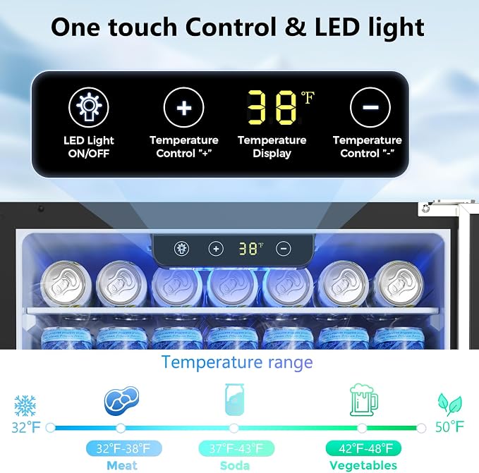Electactic 24.4 Inch Beverage Refrigerator for Patio, Home, Kitchen, Bar | Undercounter Built-in & Freestanding, 180 Can, Stainless Steel, Digital Temperature Control, Door Lock, Front Ventilation