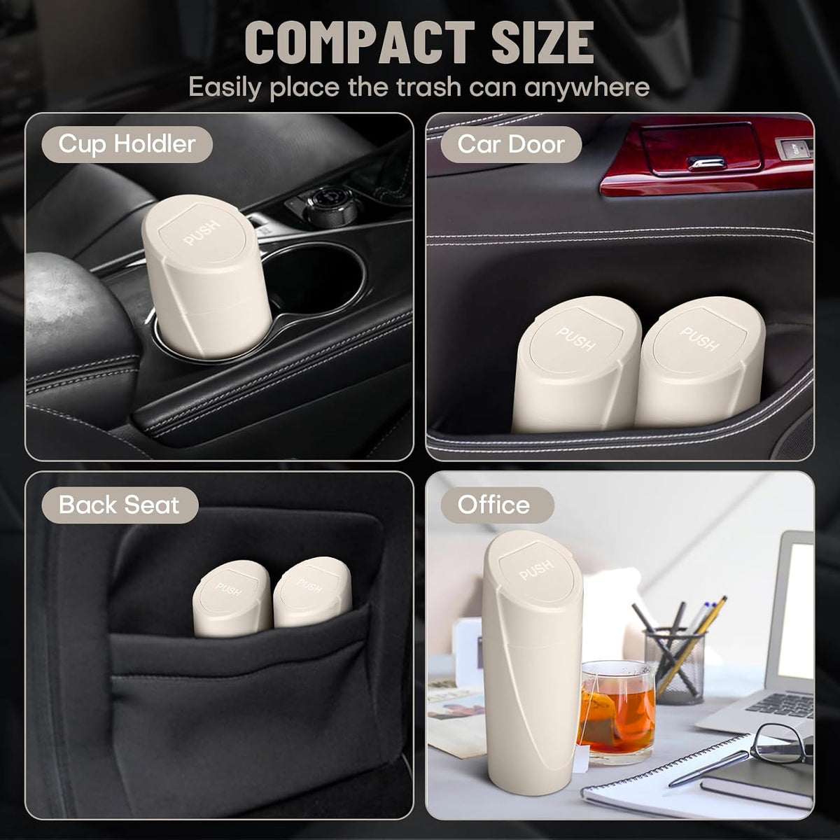 Car Trash Can Bin with Lid - Car Garbage Can Cup Holder - Light Beige Mini Leakproof Vehicle Garbage Bin with 20pcs Trash Bags-Automotive Organizers and Storage for Front Back Seat Accessories