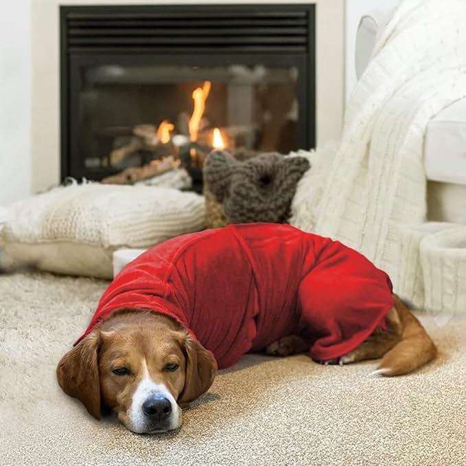 Geyecete Dog Drying Coat - Fast Drying Dog & Cat Bath Robe Towel - Microfibre Super Absorbent - Luxuriously Soft - Red - XXL