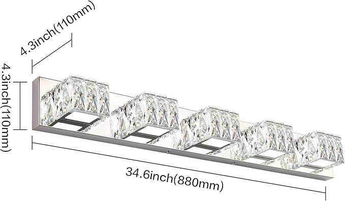 ZUZITO Modern Bathroom Vanity Light - 5 Light LED 5CCT Dimmable Vanity Lighting Fixtures - Crystal Chrome Bathroom Lights Over Mirror