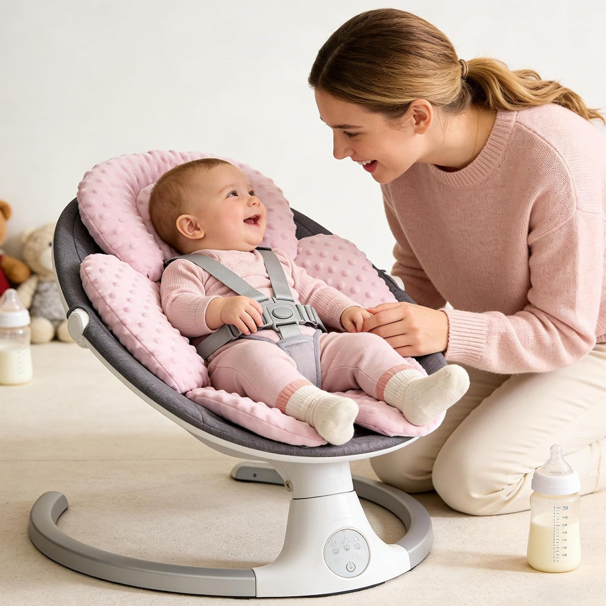 KAKIBLIN Infant Car Seat Insert, Carseat Head Insert & Body Support for Newborn, 2-in-1 Reversible Newborn Car Seat Cushion, Soft Stroller Insert for Car Seats, Bouncer, Strollers, Swing (Pink)