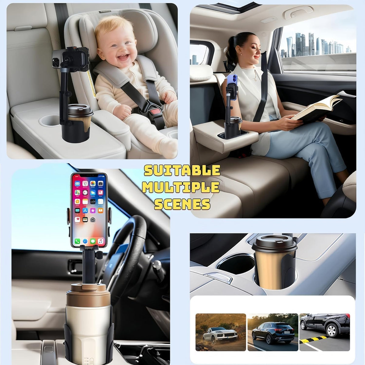 Upgrade Universal Cup Car Mount Stand Bracket Height Adjustable for All Phone Fit All Car Display Music Meeting Video Travel