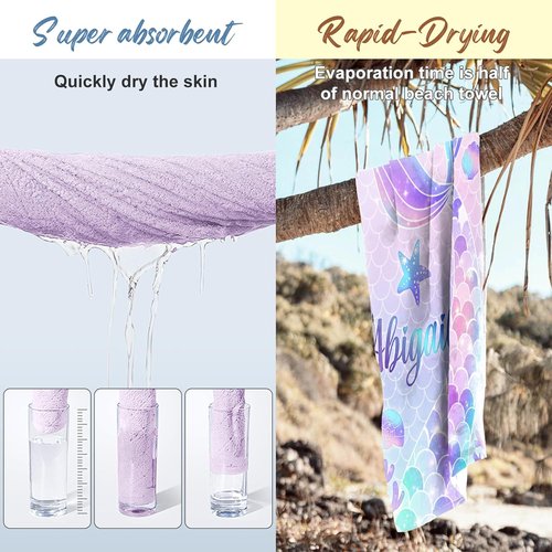 Hoomall Customized Mermaid Tail Beach Towel - Quick-Dry Microfiber Pool Towel for Kids | Perfect Personalized Gift