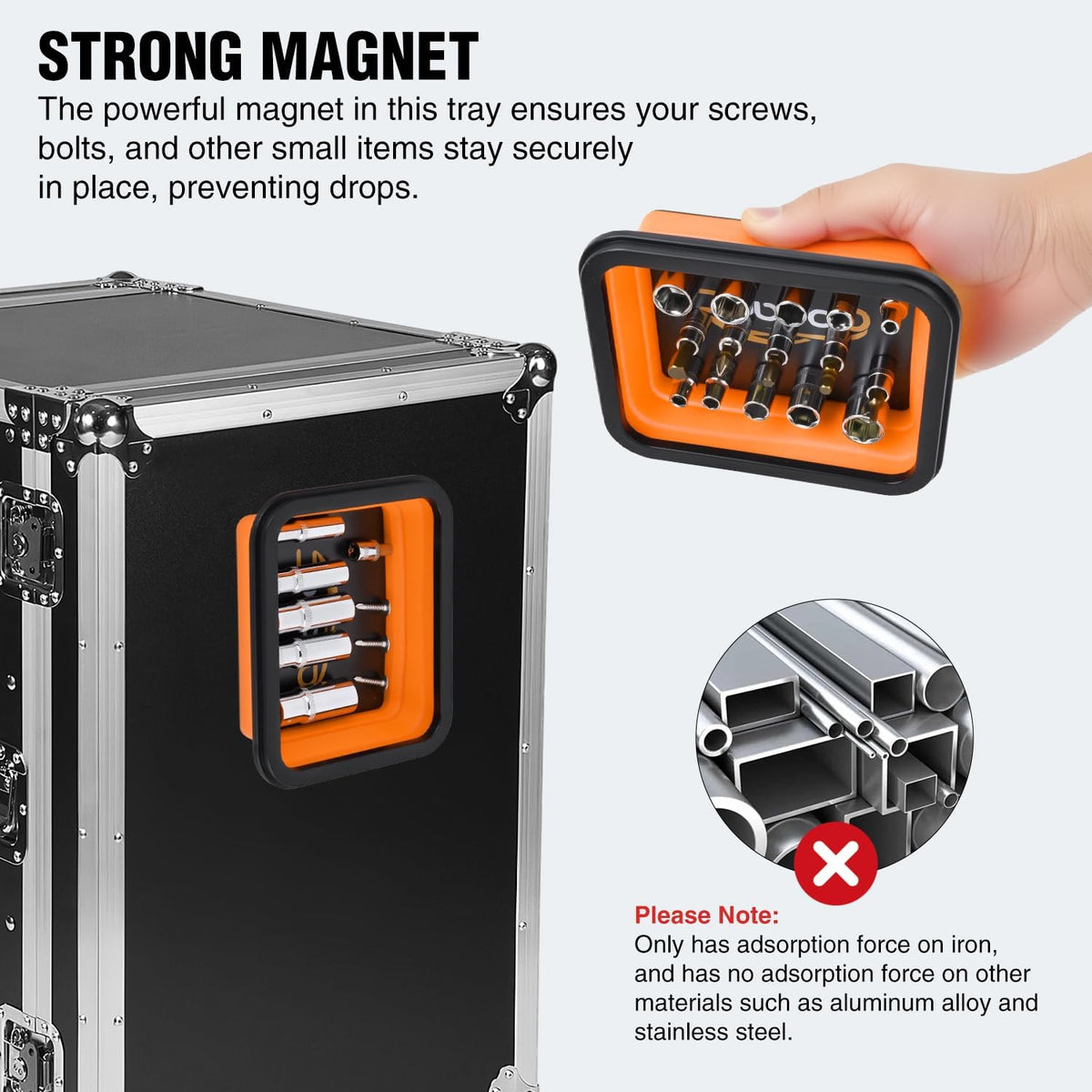 GOOACC 3 Sizes Collapsible Magnetic Parts Tray Set Orange