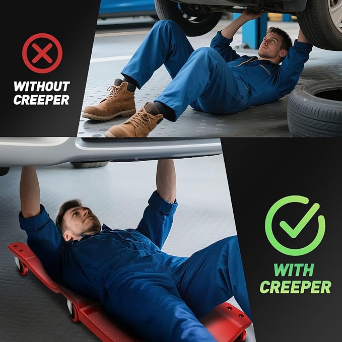 DNA MOTORING 36" L X 17" W x 4.25" H Vehicle Repair Low Profile Automotive Creeper w/Padded Headrest, Red, TOOLS-00201