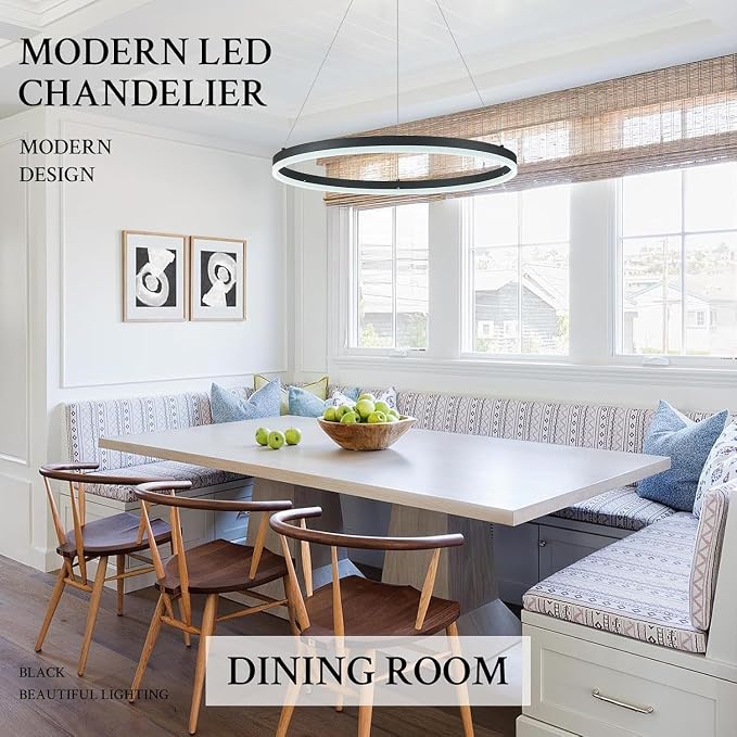 Modern LED Pendant Lighting Ring Chandelier Black Dimmable LED Chandelier