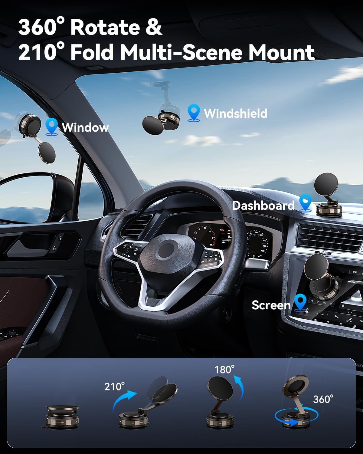 TECKNET Car Phone Holder,Vacuum Magnetic 360°Adjustable MagSafe Car Mount