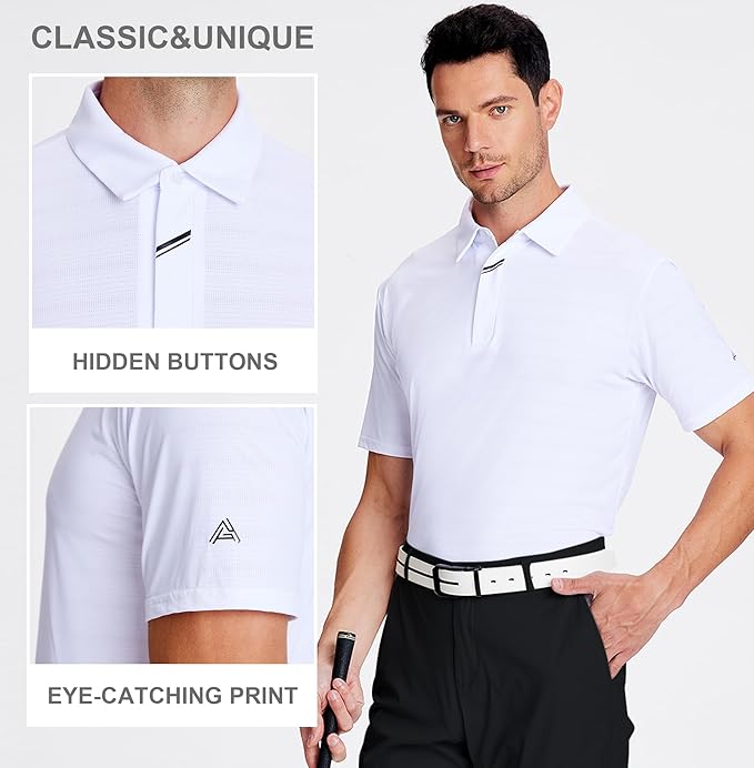 Esabel.C Jacquard Golf Shirts for Men Moisture Wicking Short Sleeve Performance Dry Fit Active Mens Polo Shirts