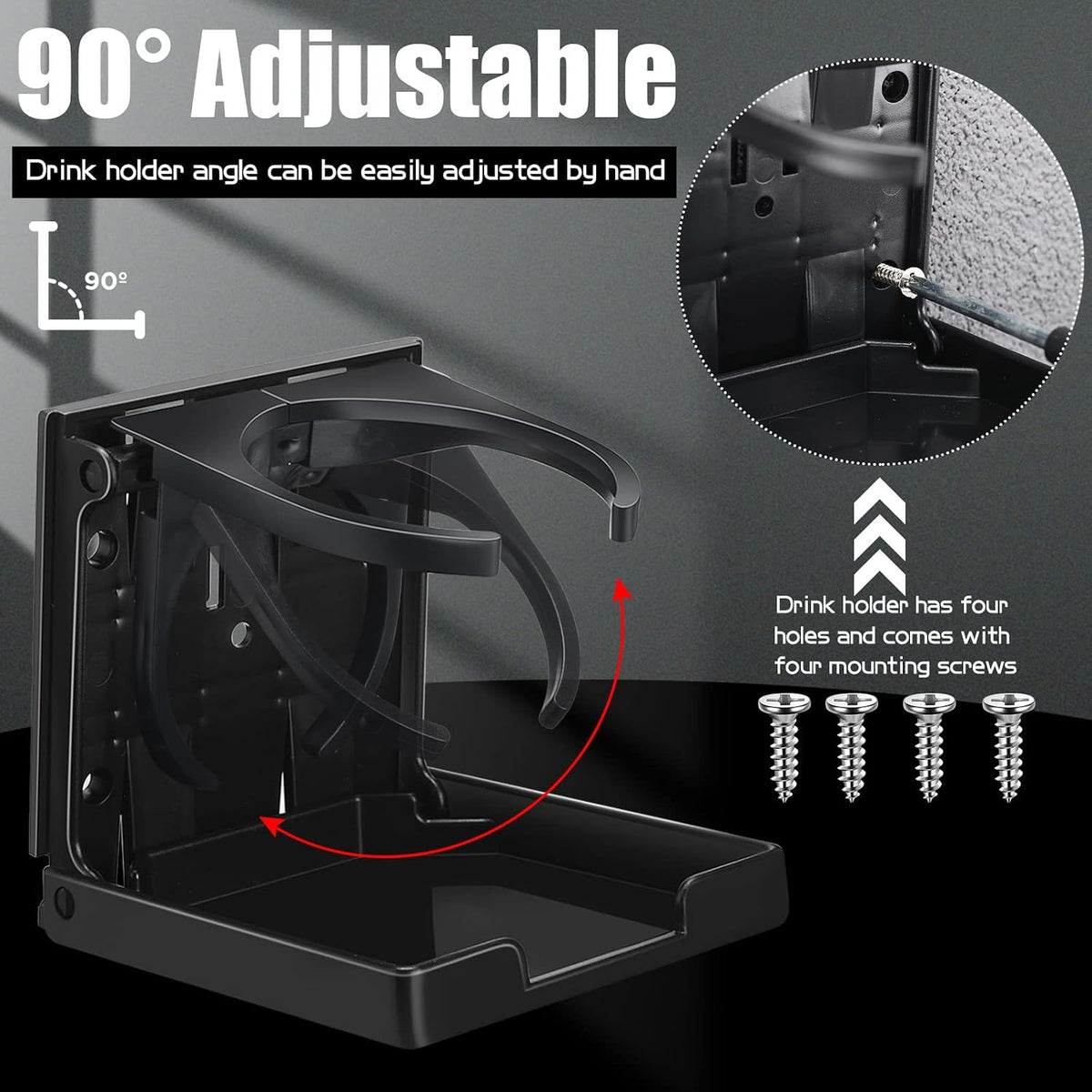 Tallew 8 Pack Folding Cup Holder, Adjustable Boat Cup Holders for Drinks, Wall Mount Plastic Foldable Drink Water Bottle Holders with Screws for Car RV Marine Accessories, Black