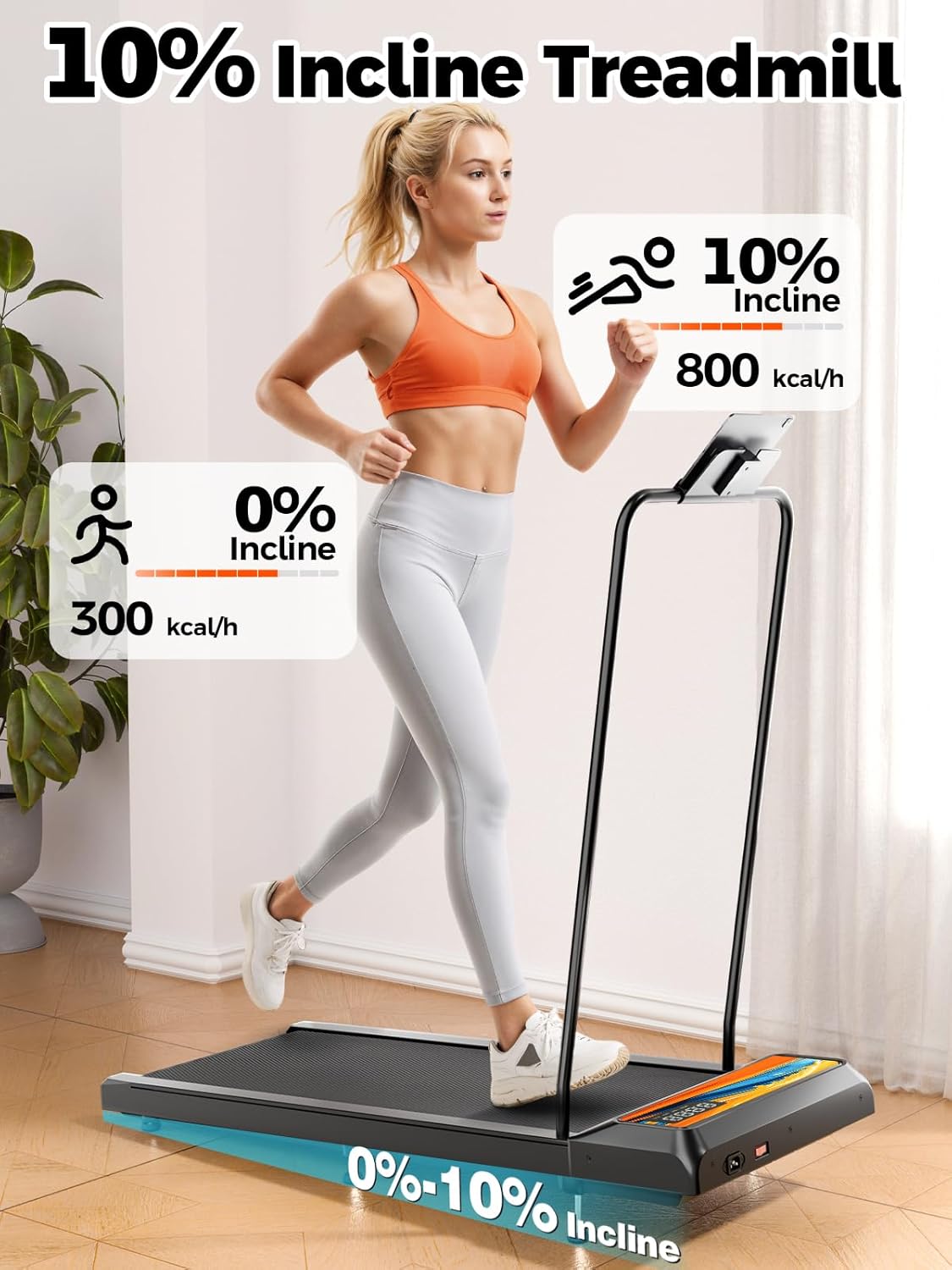 Skiennix Walking Pad Treadmill - Compact Design with 10% Incline for Home Fitness