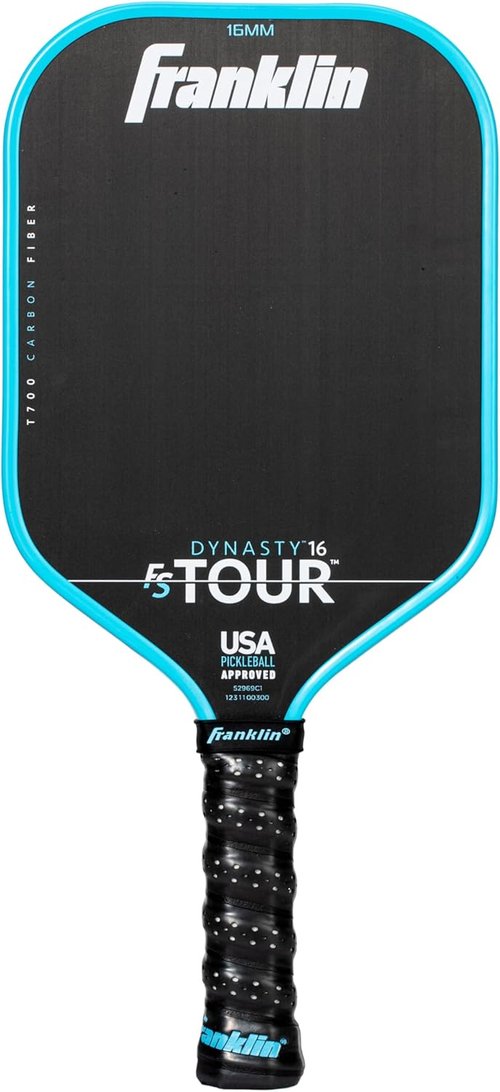Franklin Sports Pro Pickleball Paddles - FS Tour Series Raw Carbon Fiber T700 - USA Approved | Unibody Epoxy Edge - 14mm/16mm Core - Gray, Blue & Pink
