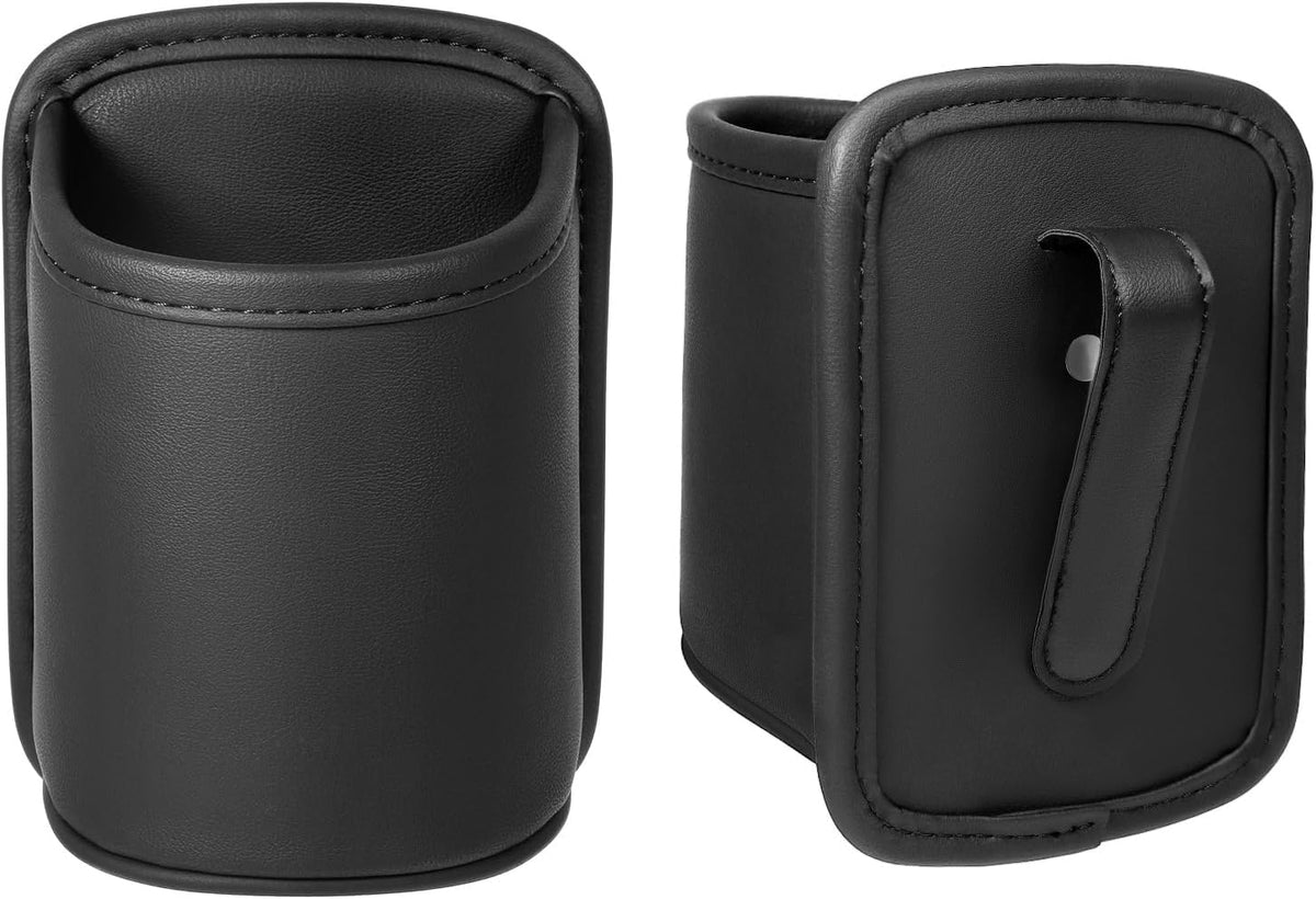 Car Door Cup Holder Sag-Free, Rigid Clip-On Extra Cup Holder for Car Backseat & Headrest, Fits 12-30oz Tumblers, Leather-Wrapped Car Cup Organizer for Sedans & EVs