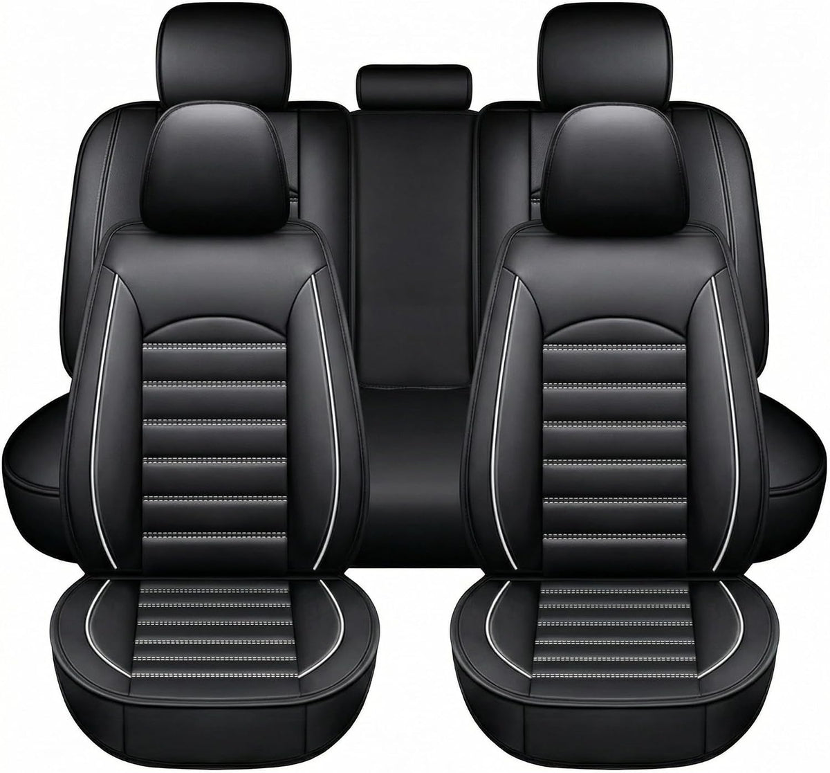 YQ Faux Leather Seat Covers Black White Universal 2 Row Anti-Slip Full Set