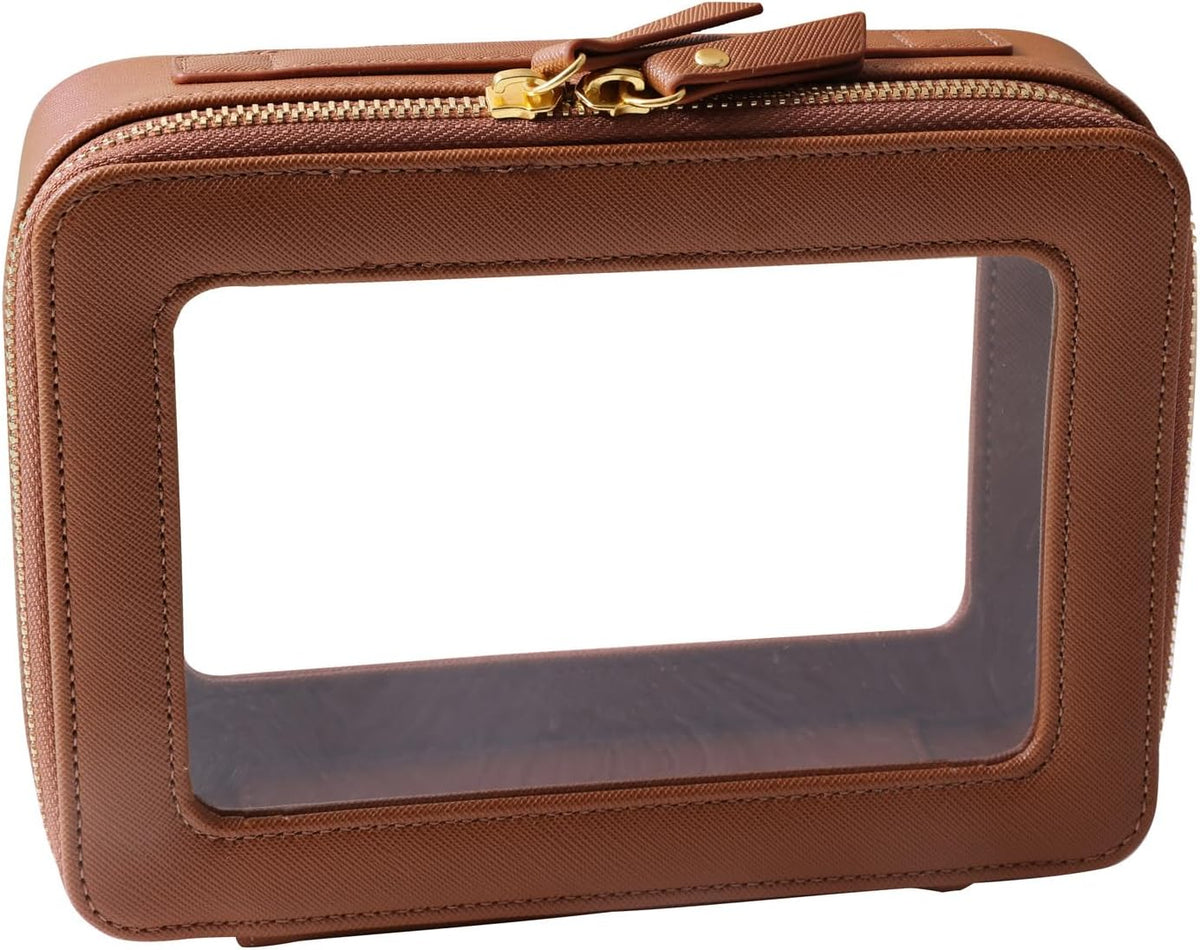 SANHECUN Toiletry bag waterproof cosmetic organizer with handle large opening for travelling car organizer (Brown)