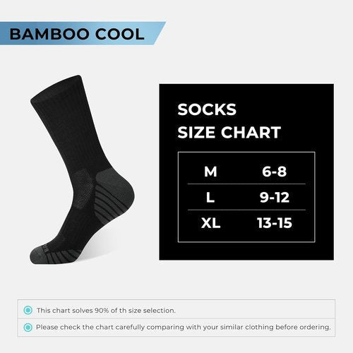 BAMBOO COOL Men's Athletic Crew Socks - Cushioned, Moisture-Wicking, Breathable Arch Support | 6 Pack