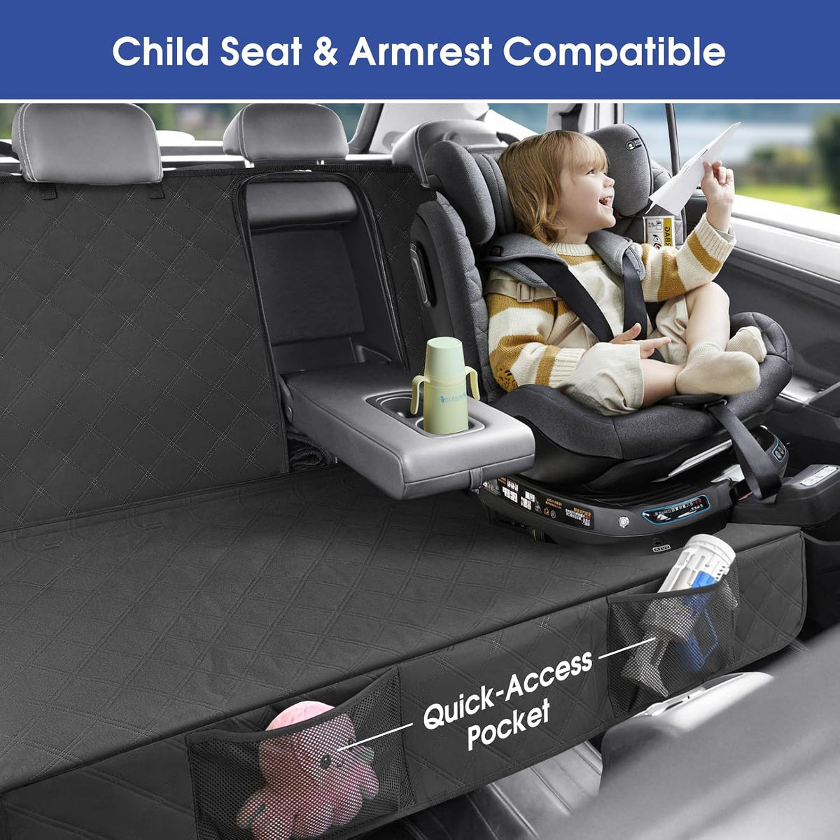 ALLANSING Upgraded 900D Heavy Duty Dog Back Bench Seat Cover for Large SUVs, Car Seat Protector, Seatbelt & Armrest Compatible, Waterproof & Non‑Slip for Dogs & Kids