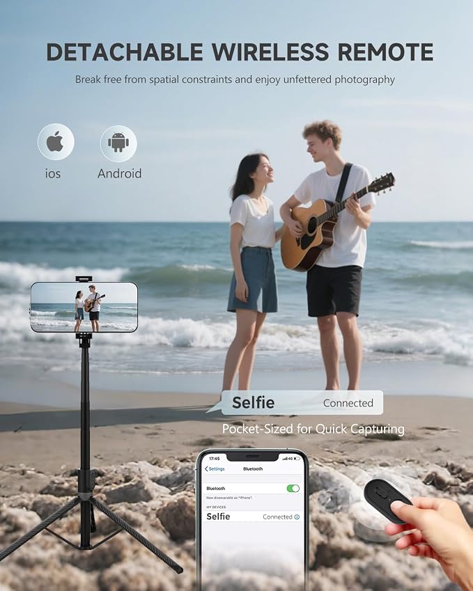 71” Phone Tripod & Selfie Stick, Portable All in One Extendable Cell Phone