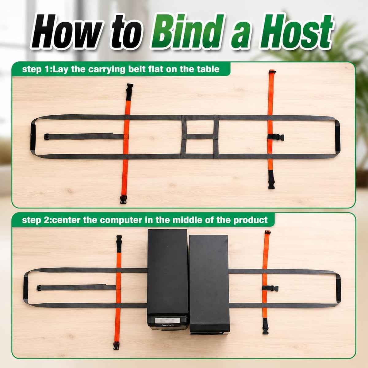 Desktop Computer Tower Carrying Straps, Heavy Duty PC Case Straps for Gaming PC Moving, Adjustable Desktop Carrying Harness for PC Tower Transport, Computer Strap Carry System