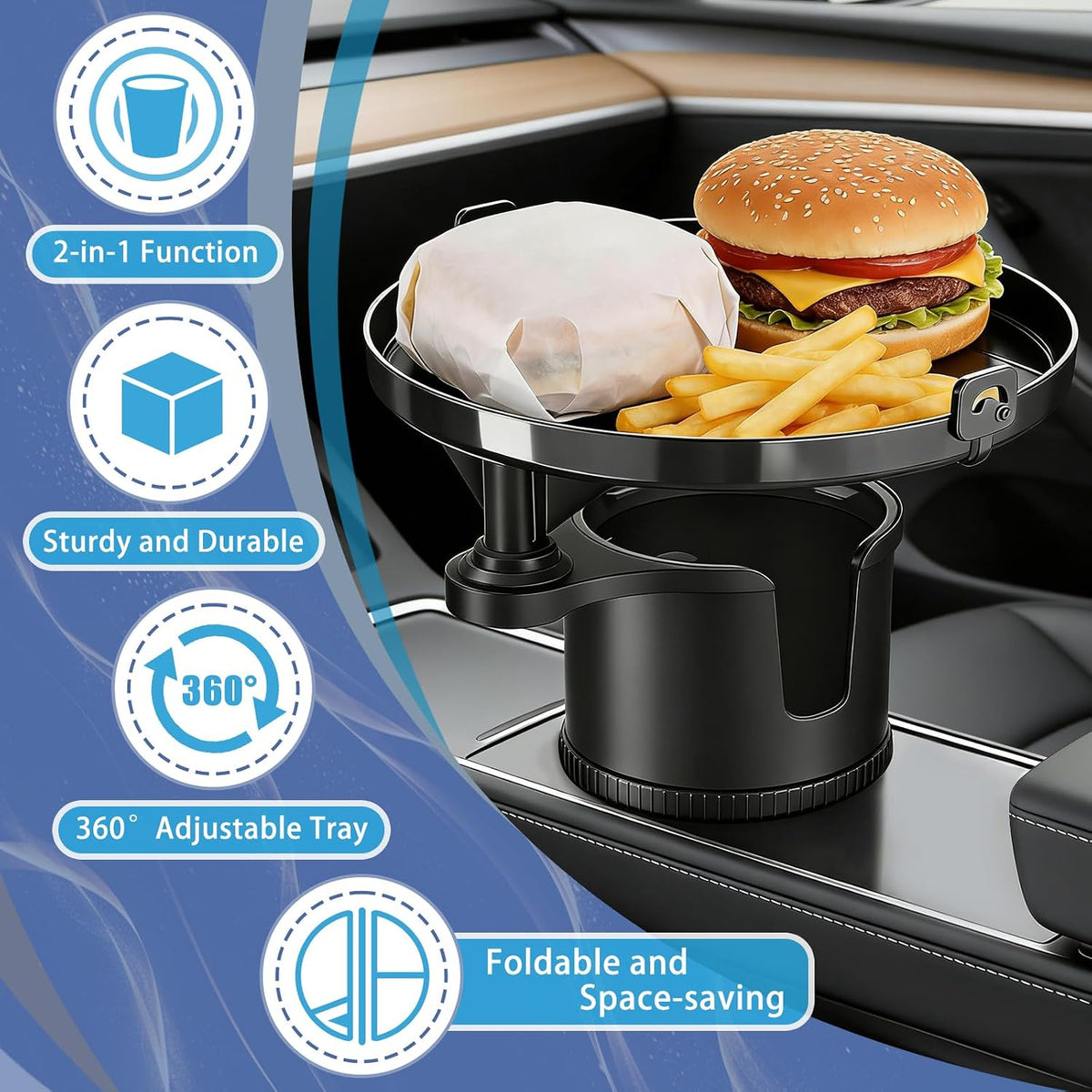 SAMPUSS 2-in-1 Car Cup Holder Tray Car Food Tray Car Table Car Seat Tray
