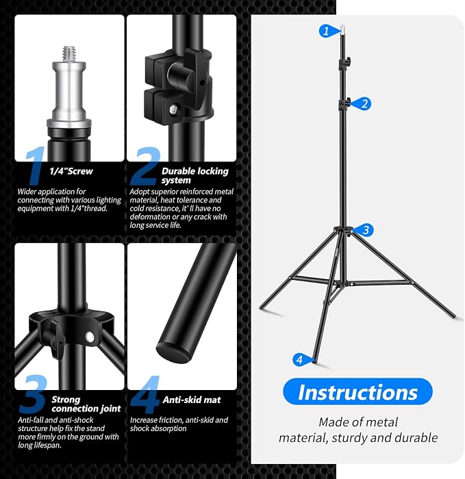 Neewer Photography Light Stand, 3-6.6ft/92-200cm Adjustable Sturdy Tripod Stand