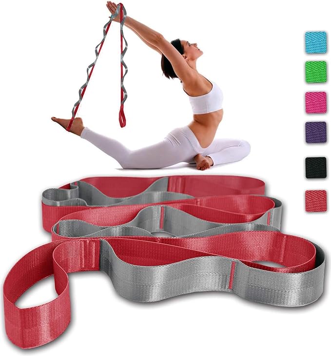 SANKUU Yoga Straps Stretching Strap with 12 Loops Workout Poster, Straps for Stretching Physical Therapy Equipment Long Stretch Out Bands for Exercise, Pilates and Gymnastics for Women Men