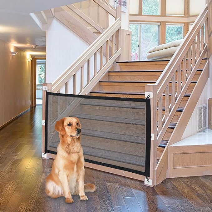 NWK Magic Dog Gate for Stairs Pet Gate for The House Providing a Safe Enclosure for Pets to Play and Rest, 6 Hooks Design (50'' X 30'')