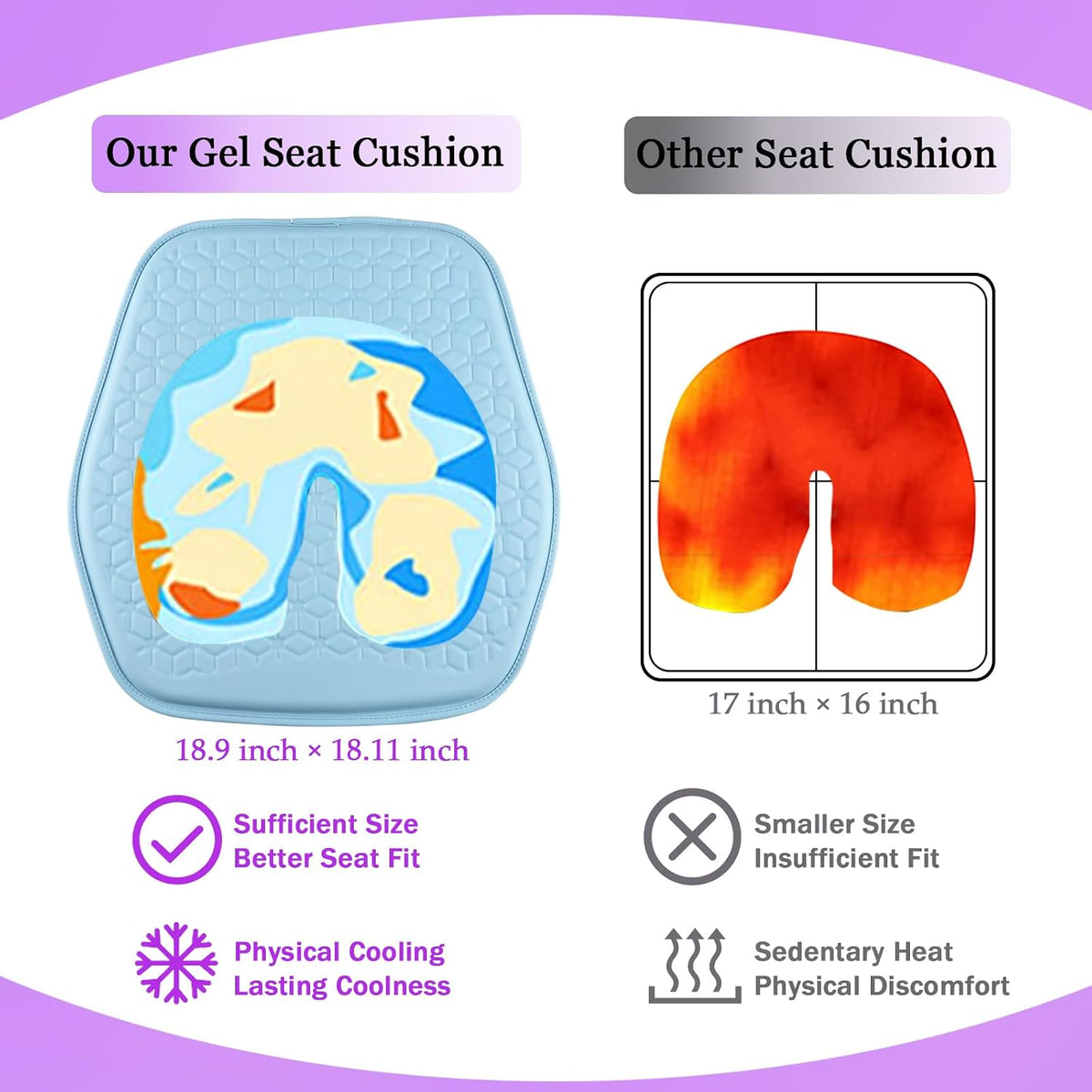 Thin Cool Gel Seat Cushion PU Leather for Car Seat Office Chair