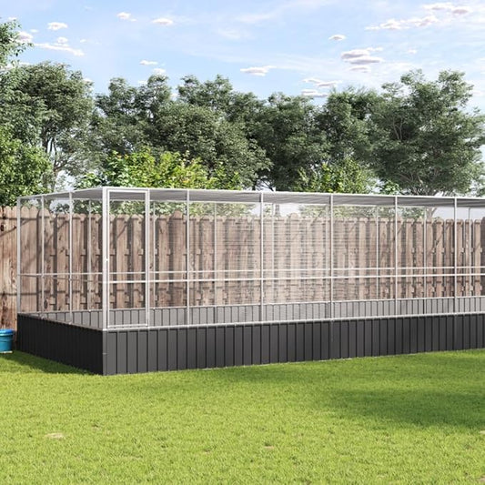 Large Metal Heavy Duty Walk-in Aviary Cage with Extension, Ample Activity Space Bird Cage with Lockable Door Also for Chickens and Rabbits, Silver 366.9"x120.9"x83.5" Steel,-419