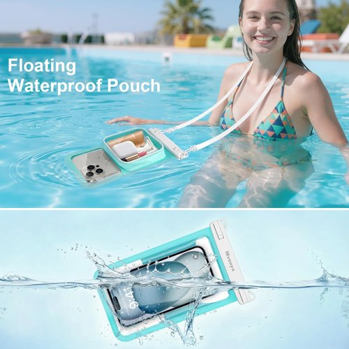Niveaya 2 Pack IPX8 Waterproof Phone Pouch, Large Space Cell Phone Pouch Floating, Water Proof Phone Case with Lanyard, Phone Dry Bag Beach Cruise Ship Essentials(Up to 8.5")