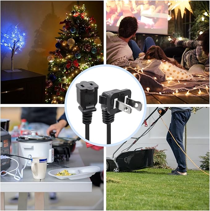 3FT Extension Cord Splitter- 2 Way Outlet Splitter Extension Cords 2 Prong with Right Angle Plug,Thin Design for Indoor/Outdoor Use, Christmas Lights & Home Appliances,Black