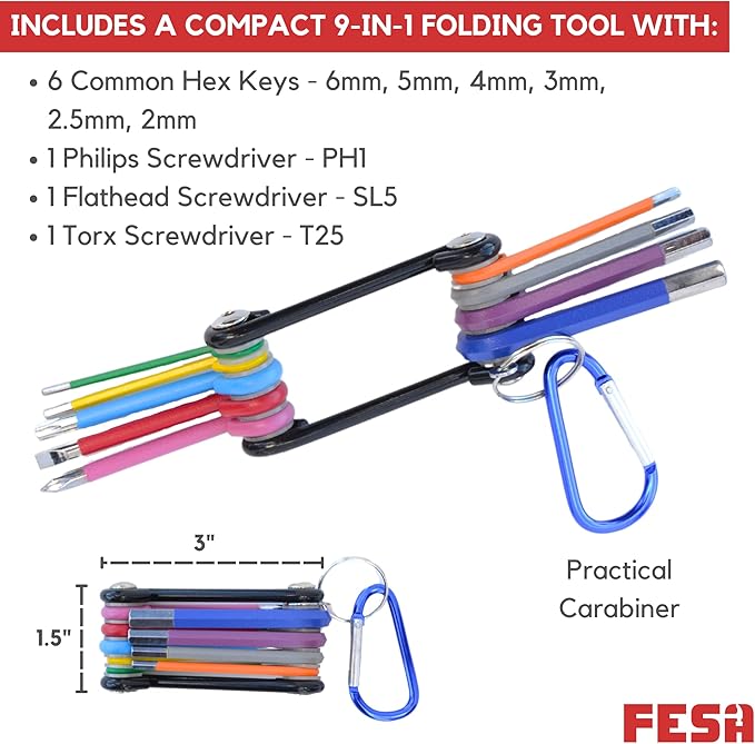 FESA Jumbo Allen Wrench Set - 29-Piece Torx, Standard & Metric Allen Wrenches with Micro to Large Ball Ends - Hex Keys with Folding Hex Tool, T-Handle & Storage Tray