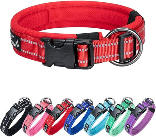 EXCELLENT ELITE SPANKER Reflective Dog Collar Classic Soft Padded Breathable Nylon Adjustable Pet Collar with Quick Release Buckle for Boy Girl Male Female Small Medium Large Dogs Training(Red-S)