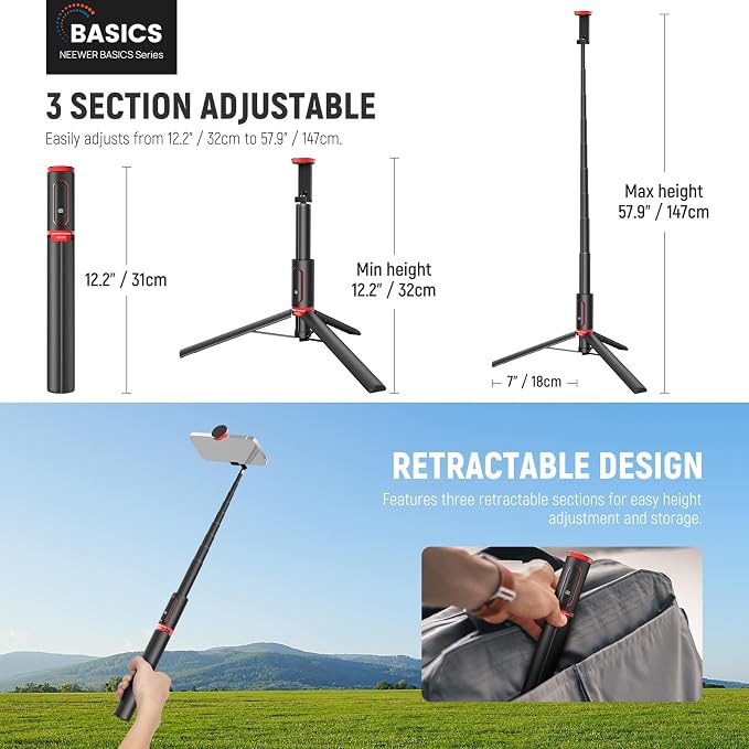 NEEWER Basics PA991 Selfie Stick Tripod Compatible