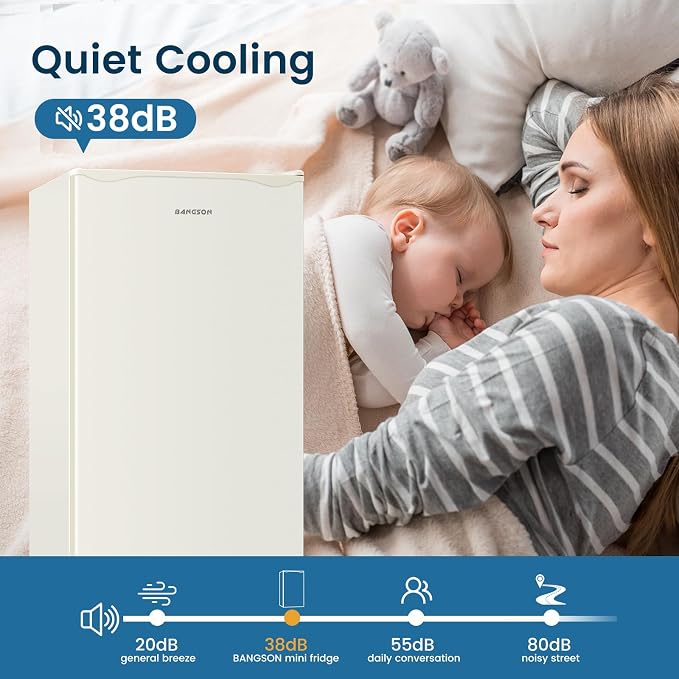 Mini Fridge with Freezer 3.2 Cu.Ft for Bedroom Cream White | Single Door, Small Refrigerator, Energy-efficient, Low Noise, Mini fridge for Dorm Office