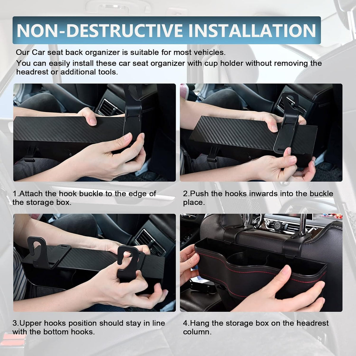 Backseat Car Organizer with Cup Holder &Headrest Hooks, Premium Leather-1PC