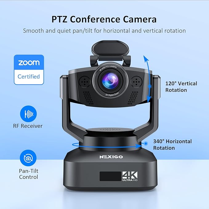 NexiGo Zoom Certified, N990 4K PTZ Webcam, Video Conference Camera System