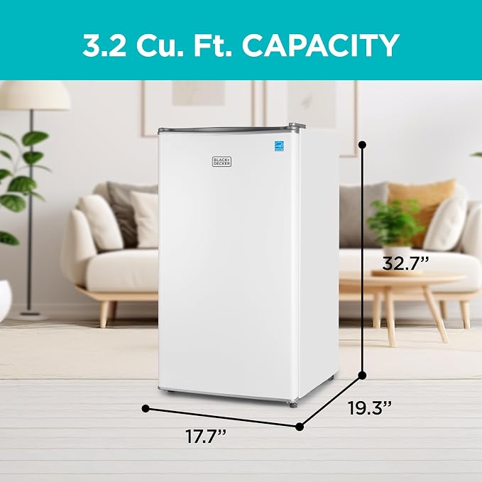 BLACK+DECKER 3.2 Cu. Ft. Compact Refrigerator, Energy Star, BCRK32W, White | Energy Star Certified Small Refrigerator, Single Door Mini Fridge with Chiller Compartment, Personal Fridge for Home or Dorm