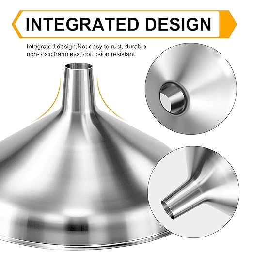 Kitchen Funnel, Stainless Steel funnels for Kitchen use Filling Bottles, one-piece Funnel is Seamless and can be Used to Transfer Oils, Spices, and Powder mixes, and is Easy to Clean