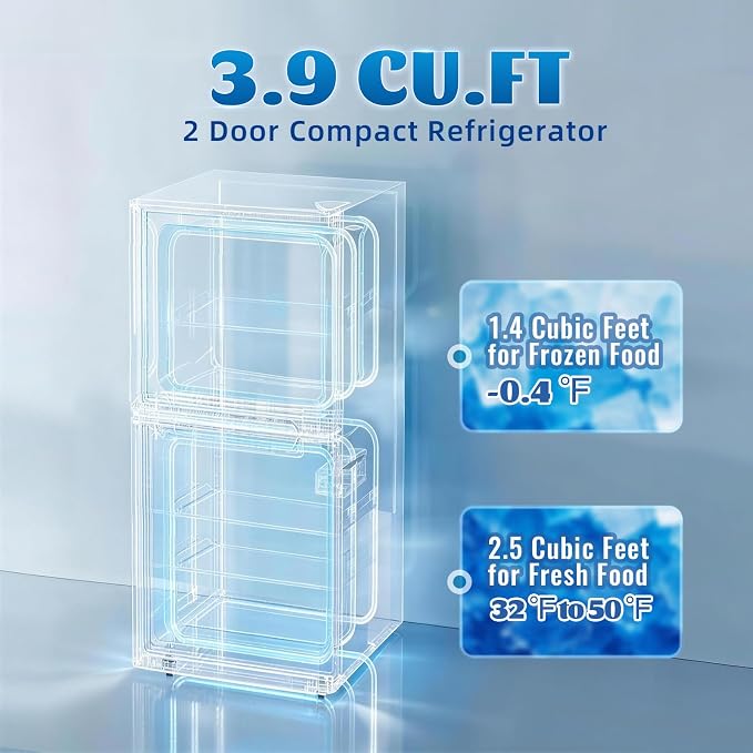 Mini Fridge with Freezer Large Capacity 110L Small Refrigerator with 7 Adjustable Temperature 2 Door Small Fridge for Office, Dorm, Bedroom Silver