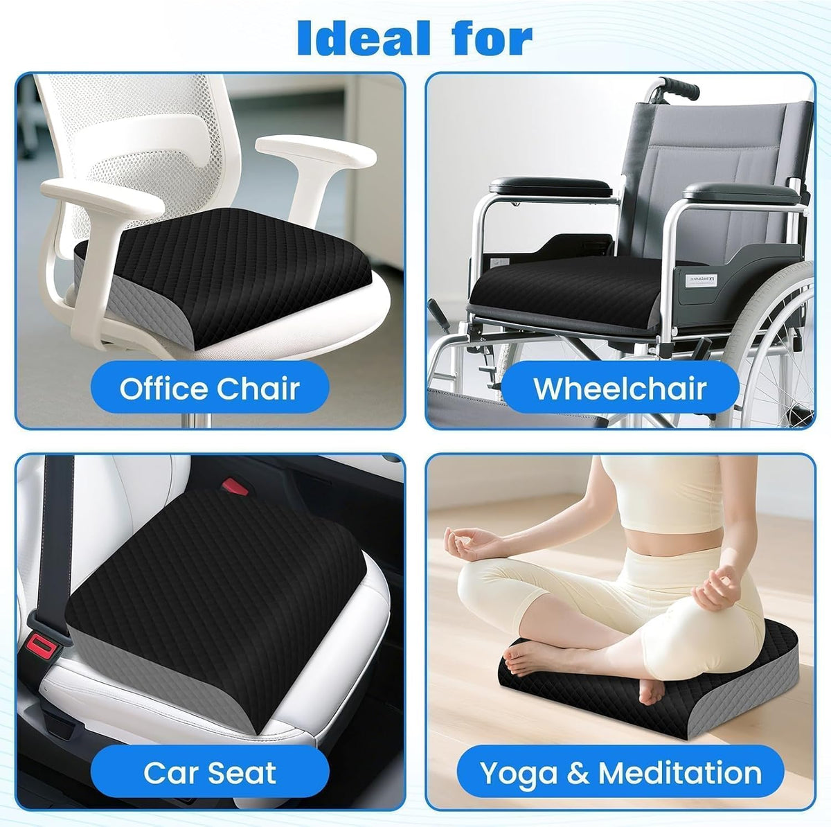 Seat Cushion, Office Chair Cushion, Chair Pad, Large, Black, Large