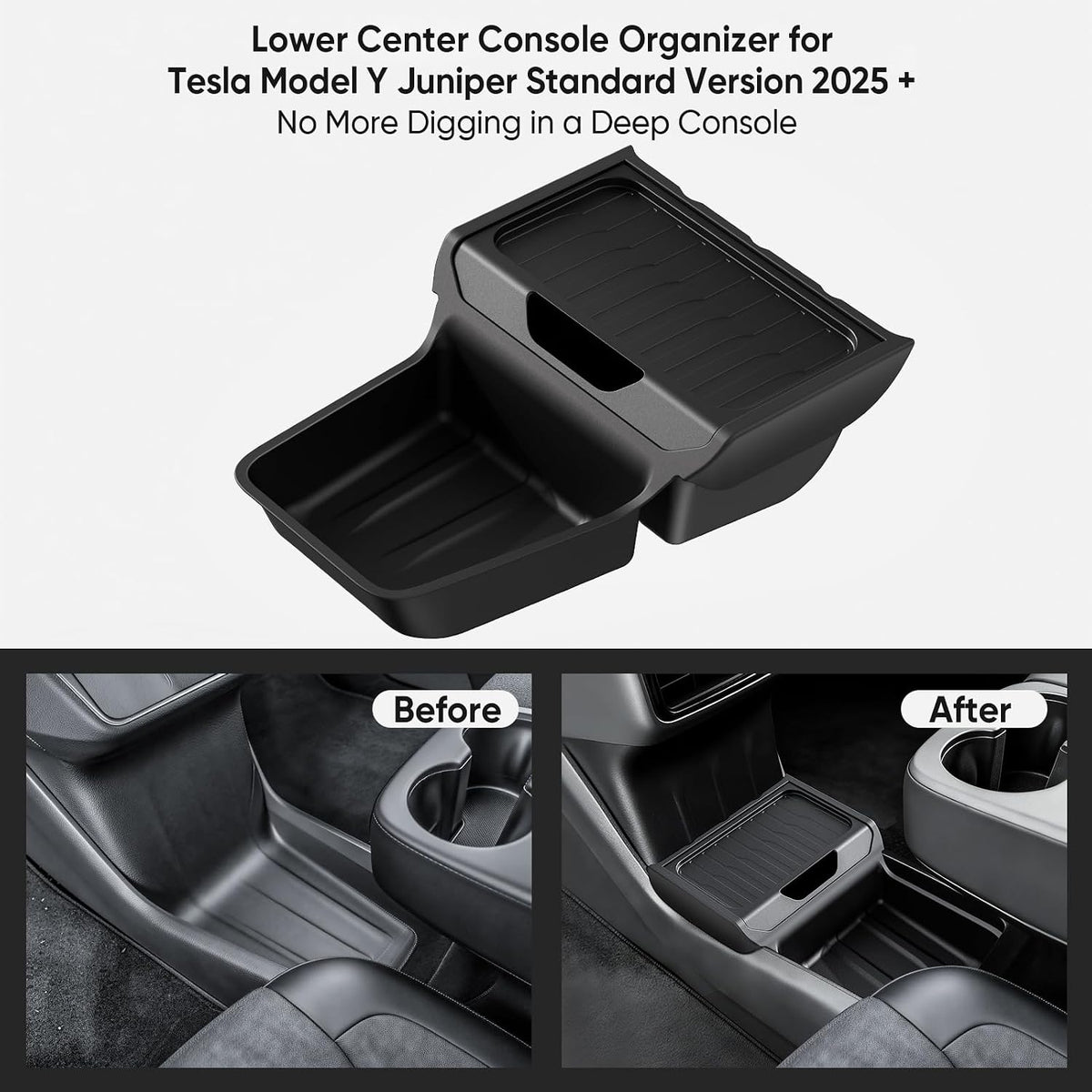 Center Console Organizer with Cup Holder for Tesla Model Y Juniper Standard Version 2025+,Insert Tray with Easy-Open Lid, Dual-Layer with Quick Access & Deep Storage, Easy Install & Removable