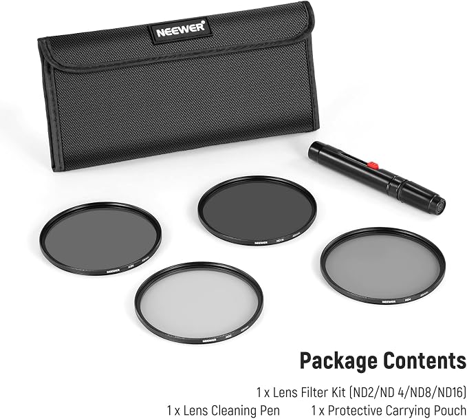 NEEWER 49mm ND Lens Filter Kit: ND2 ND4 ND8 ND16, Lens Cleaning Pen, Filter
